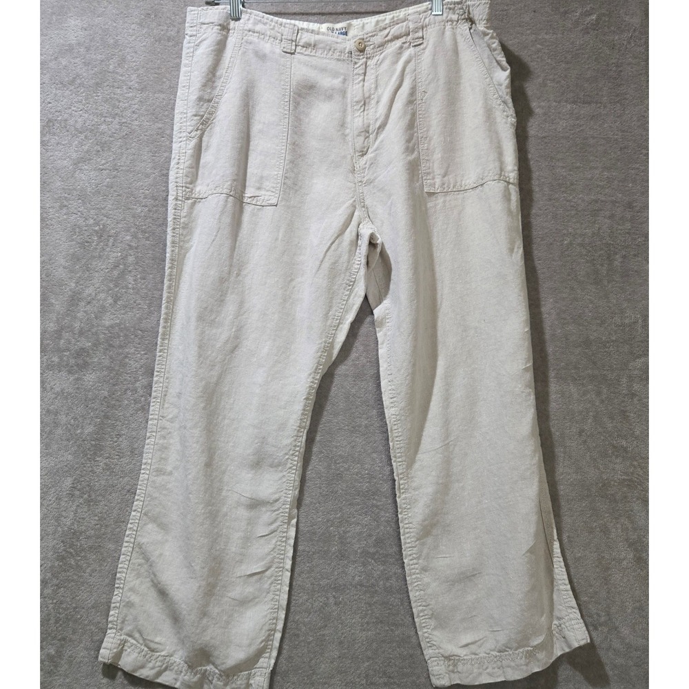 Old Navy Linen Pants Women XL Wide Leg Natural Capsule Lagenlook Beachy Summer‎